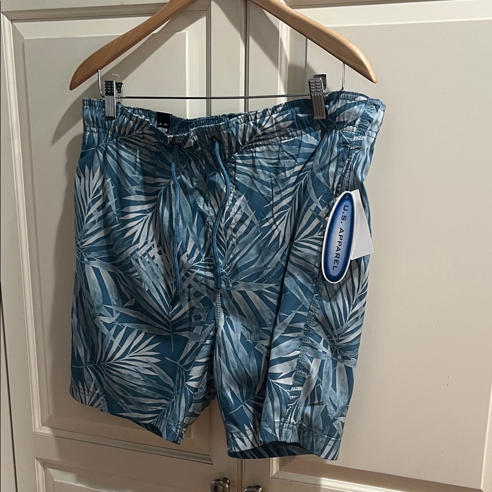 Blue Palm Leaf Men's Swim Shorts